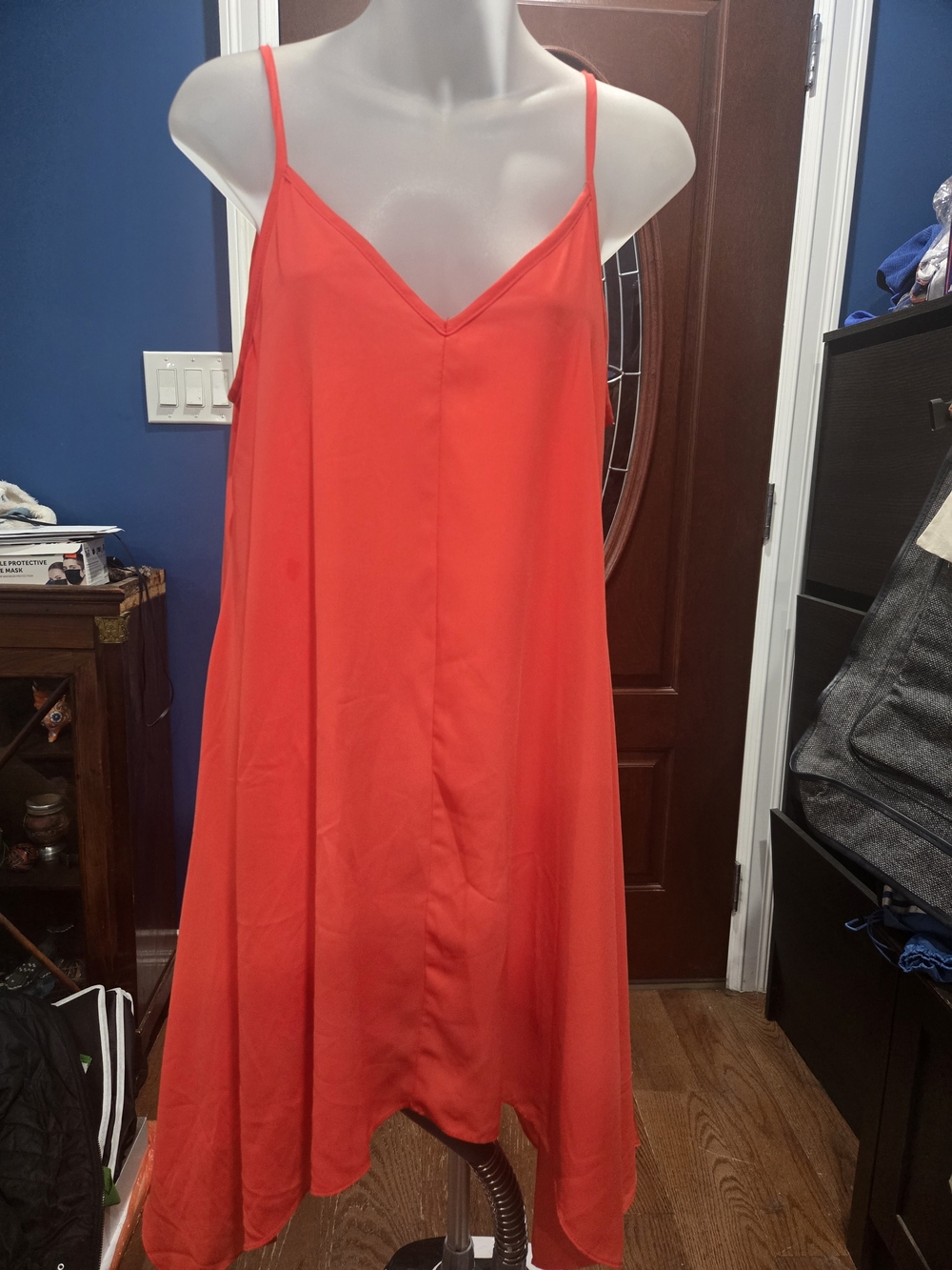 Aqua Coral Asymmetrical Dress, Lattice Detail, Size Small